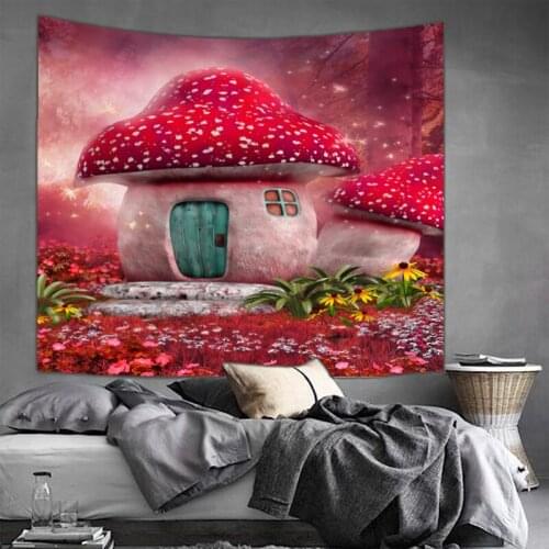 Tapestry Wall Hanging Bed Spread Beach Towel Table Cloth Yoga Mat Home Deco Magical Forest Large Size Mashroom 150cmx200cm