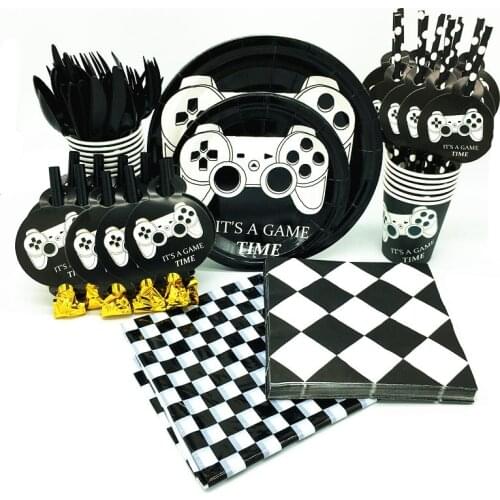 Hot Gamepad Theme Party Decorations Disposable Tableware Paper Cup Plate Napkins Straw Balloons Boy Birthday Party Supplies AH20