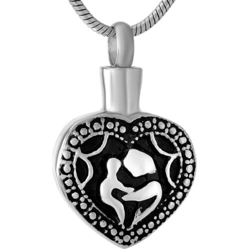 IJD9523 Hot Selling Mother&Child Stainless Steel Cremation Jewelry Heart Memorial Urn Keepsake Pendant Necklace For Ashes