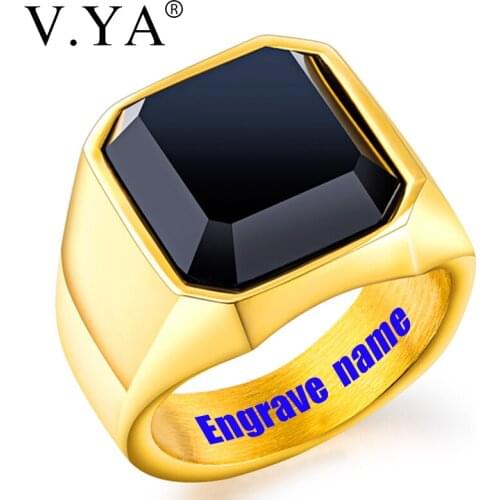 V.YA Stainless Steel Rings Simple Rings For Men Engraved Ring Retro Simple Mens Ring Titanium Steel Jewelry For Male Gift