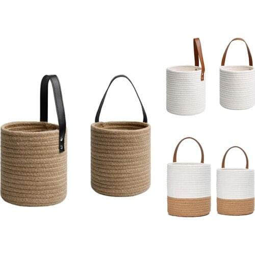 Set of 2 Jute Hanging Basket, Jute Wicker Basket for Plants & Accessories, Hanging Woven Wall Basket Decor