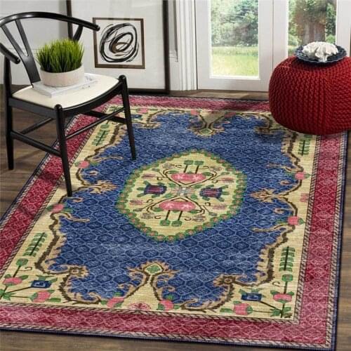 Retro European-Style Rug Red Blue Floral French Carpet Living Room Bedroom Bed Blanket Kitchen Floor Mat
