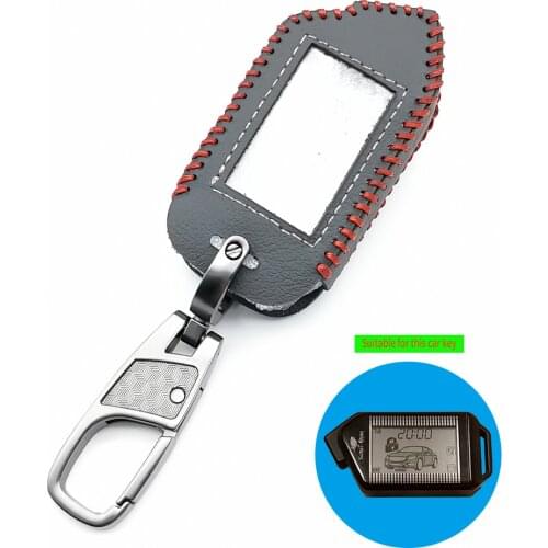 LCD Remote Leather Key Case Cover Key Keychain For Sher-khan Mobicar A Mobicar B Two Way Russian Version Car Alarm System