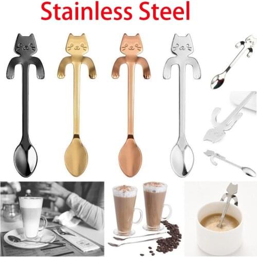 Creative Stainless Steel Coffee Spoon Cute Cat Shape Teaspoon Tableware Kitchen Tools Dessert Snack Scoop Ice Cream Mini Spoons