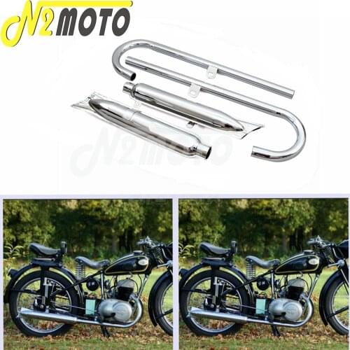 Motorcycle Chrome Front & Rear Retro 750cc Exhaust Muffler Pipes 24/32 HP Engine Part for BMW Ural K750 M1 M72 R71 R12 Fishtail
