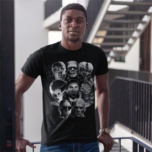 Mens Universal Monster Gang T Shirts The Mummy Frankenstein Horror Movie Clothes Novelty Short Sleeve Tee Shirt Gift T-Shirt