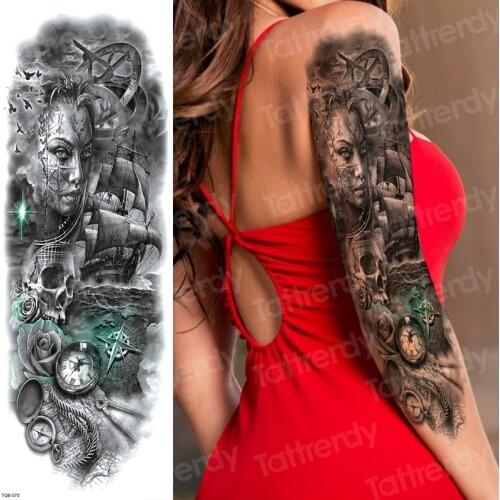 Tattoo sleeves tattoos oversleeve halloween temporary tattoos large compass skull sleeve tattoo designs for men women body art
