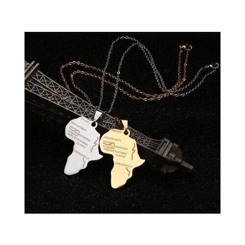 Africa Map Pendant Necklace for Women Men Silver/Gold Chain Stainless Steel Necklace Men Hiphop African Maps Jewelry ketting