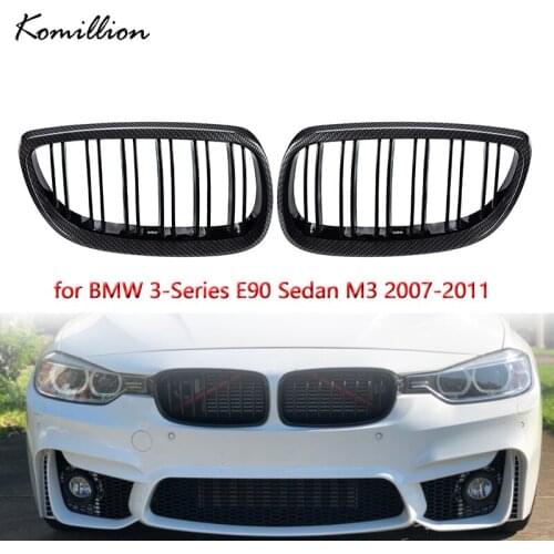 2Pcs Car Front Center Wide Kidney Hood Grilles Imitation Carbon Fiber for BMW 3-Series E90 Sedan M3 2007 2008 2009 2010 2011
