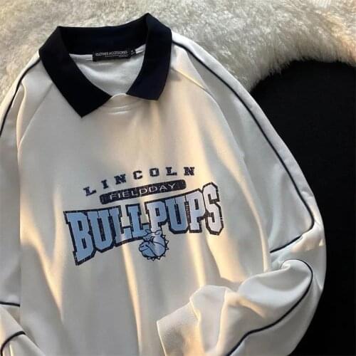 Chic Designer POLO Shirt Sweatshirts Vintage Letters Print Long Sleeve Tops Harajuku Oversized Teens Clothes 2021 Korean Fashion