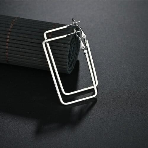 1Pair Fashion Women Girl Trendy Large Hoop Earrings Big Smooth Circle Earrings Brand Rectangle Loop Earrings Jewelry