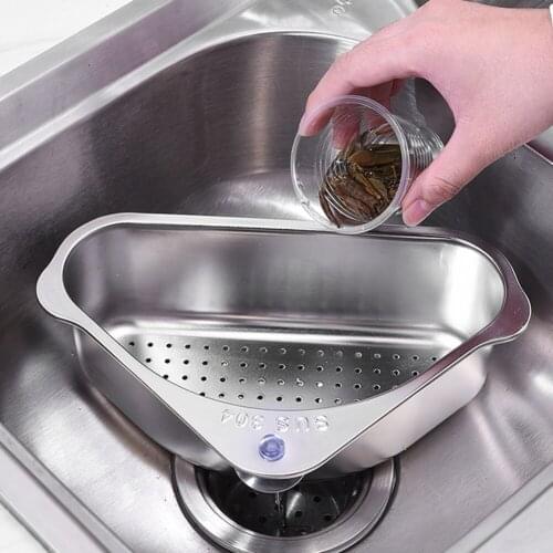 Mesh Anti-Clogging Trash Drain Accessories Stainless Steel Fruit Filter Sink Kitchen Triangular Hanging Storage Strainer