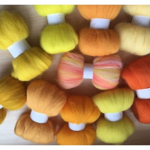 Wool needle felting poke fun DIY roving felt 100% merino wool fiber yellow color 10g/10pcs/lot