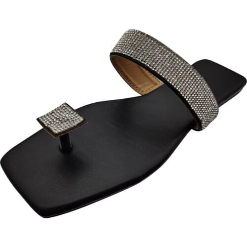 Bright Diamond Slippers Spring/summer New 2021 Single Finger Rhinestone Candy Color Flat Women Sandals Durable Beach Non-slip