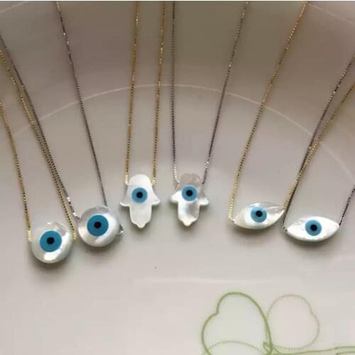 Eye of Warcraft Blue Round Hamsa Blue Eye Mop Shell with Titanium Steel Chain Charm Fashion Gift