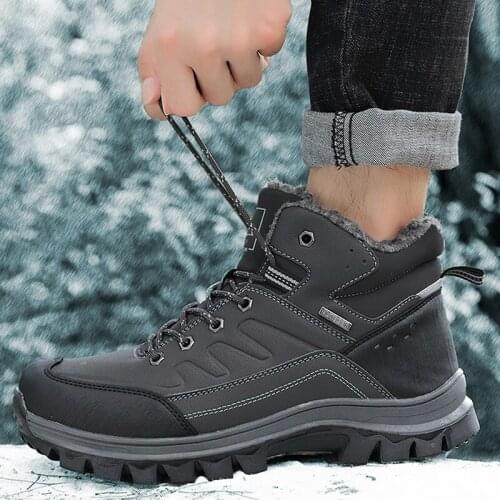 Outdoor Mountaineer Climbing Sneakers Winner High Top Leather Warming Cotton Shoes Professional Hiking Shoes Boots 5.5-10.5