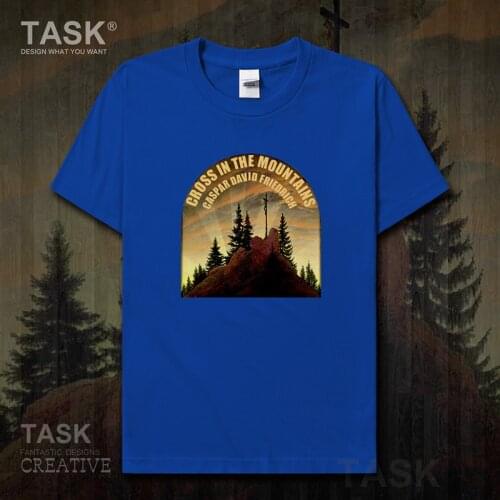 World famous painting series t-shirt caspar david friedrich new art painting Cross In The Mountains Short sleeve clothes cotton