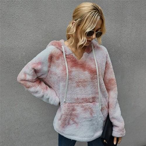 Tie Dye Printed Hoodies Sweatshirts Women Winter Warm Plush Pullover Tops Hoodies Plush Pullovers Top Casual Sweatshirt Hoodies