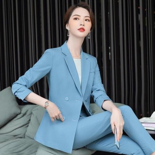 Ladies suit suit temperament fashion double-breasted professional decoration body slim pants two sets of autumn and winter new