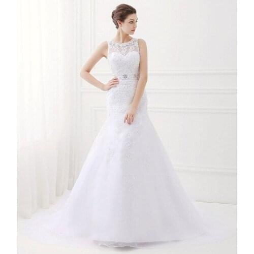 Sheer Neck Ivory Mermaid Wedding Dresses Lace Appliques Boho Bridal Gowns Sequined and Beaded Robe De Mariée