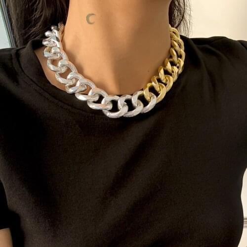 2021 Womens Punk Single Layer Thick Chain Tassel Necklace Hip-hop Style Stitching Pattern Womens Aluminum Necklace Accessories