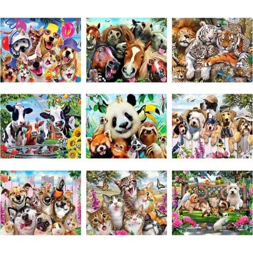 Animal Family DIY Diamond Painting Cross Stitch Full Square Drill Rhinestone Mosaic Cat Dog Horse Diamond Embroidery Home Decor