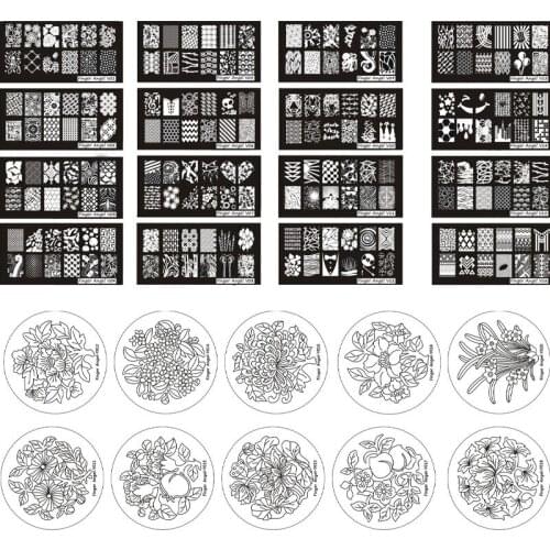 1pcs Fingerangel Nail Stamping Plates,2021 Round 6cm/Rectangle 12*6cm Scraper Metal Nail Template 3d Nail Polish Steel Plate