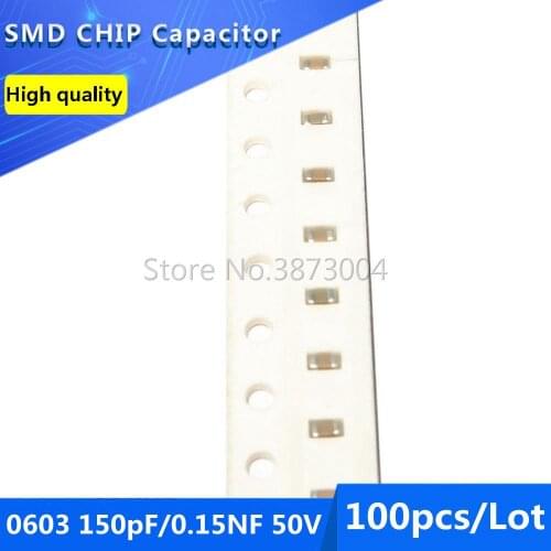 100pcs 0603 150pF 0.15NF 50V COG/NPO 5% SMD Chip Capacitor