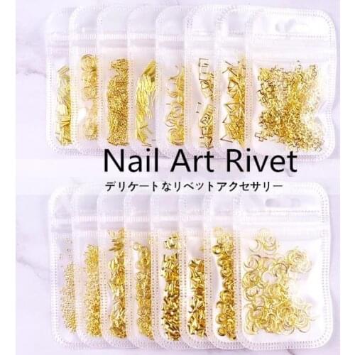 200/500pcs Mixed Round Square Star Rivet Studs Metal Alloy Design Nail Art Rivet Decorations 3D DIY Nail Stickers Jewelry Decor