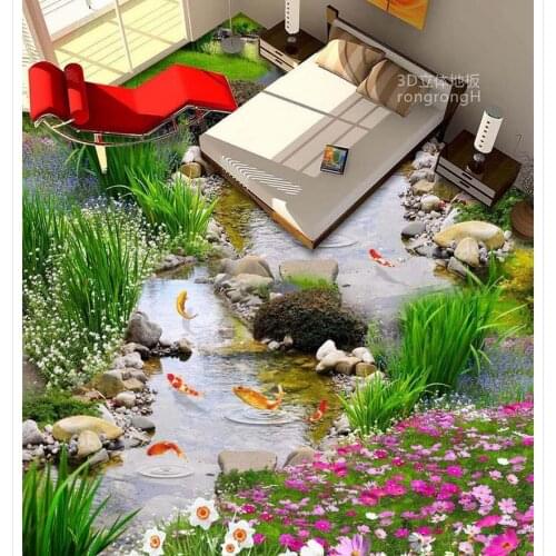 3d pvc wallpaper Home Decoration Garden fish 3D stereo floor wallpaper for bathroom waterproof