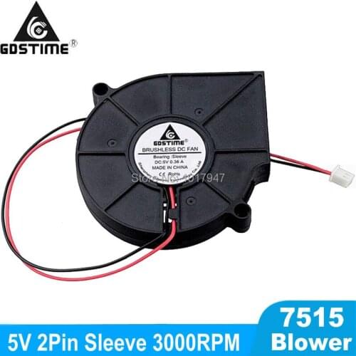 50Pcs Lot Gdstime Brushless DC Cooling Blower Fan 75mm 5V 2Pin 3000RPM 75x15mm 7515 Sleeve-Bearing Computer Radial Turbo Cooler