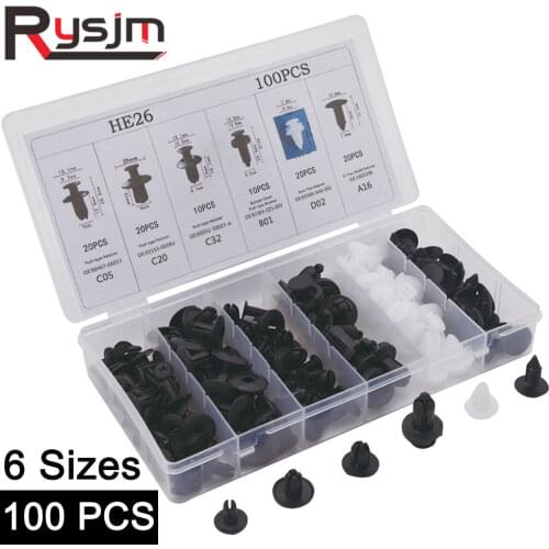 6 sizes 100pcs Fastener Clip with Box Mixed Car Body Push Retainer Pin Rivet Bumper Door Trim Panel Retainer Fastener Kit