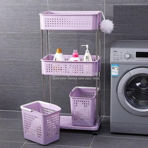 A,Bathroom racks large multi-layer combination hamper storage basket laundry basket thick plastic pulley storage shelf