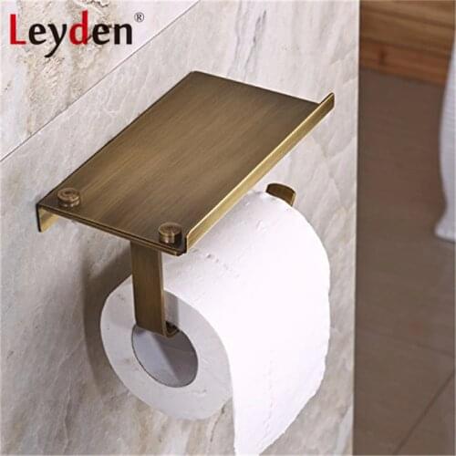 Leyden Antique Brass Toilet Roll Holder Toilet Paper Holder with Shelf Wall Mount Copper Toilet Paper Rack Bathroom Accessories