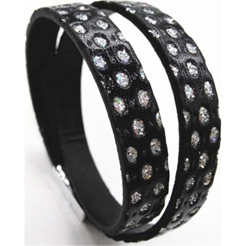 Shinning Fashion Neon Pink Purple Girl Multilayer Leather Bracelets Women Cuff Bangle Female Party Jewelry Gift Black