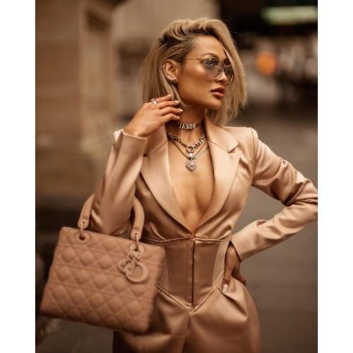 DEIVE TEGER 2021 New Clothing Womens Long Sleeve V-neck Satin Corset Vestido Club Party Dress For Femme 8296