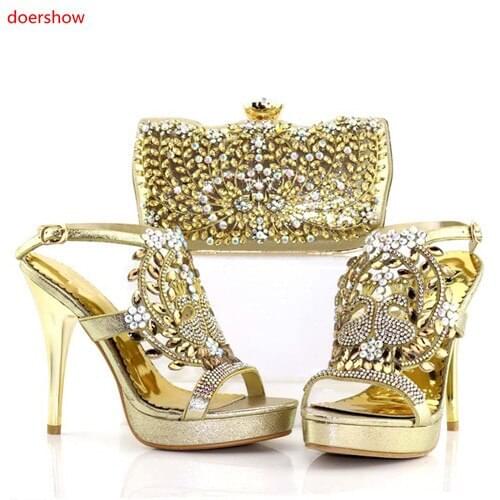 Doershow Women Shoes And Bag Set With Rhinestones Pumps Italian Shoes With Matching Bags For Evening Party 2018 style PAB1-18