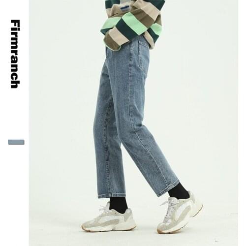 Firmranch 2021 Jean For Men/Women Slimming Straight Leg Ninth Pants All-match Retro Japanese&Korean Style Pencil Denim Jeans