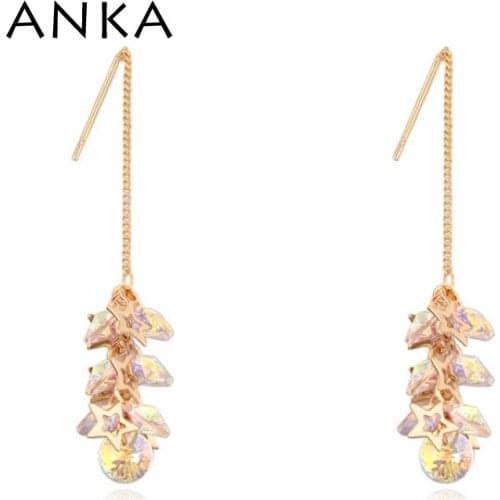 ANKA pentagram shape with crystal earring long tassel dangle drop earrings new gifts women Crystals from Austria #123962