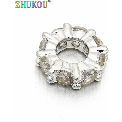 9mm Supplies for Brass Cubic Zirconia Crystal Spacer Stopper Beads DIY Jewelry Bracelet Necklace Making, Hole: 4mm, Model: VZ107