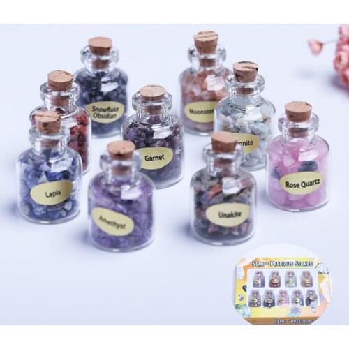 Hot Newest 9 Bottles Mini Stones Healing Small Natural Crystal Stone Gravel Wishing Bottles Birthday Gift For Friends With A Box