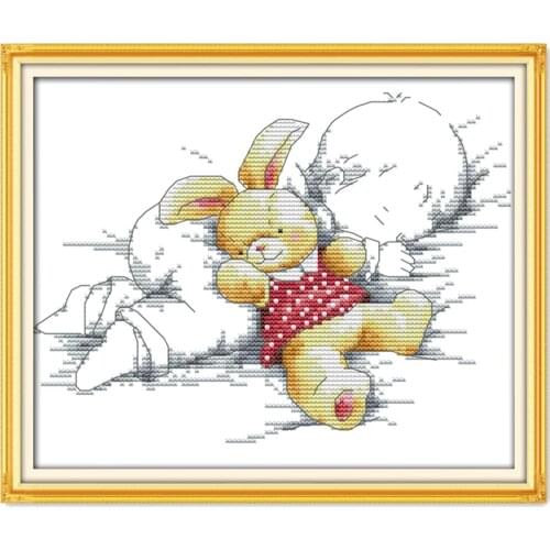 The baby asleep and doll bear paintings Counted needlework kits DMC 11CT 14CT 18CT Cross Stitch Sets embroidery