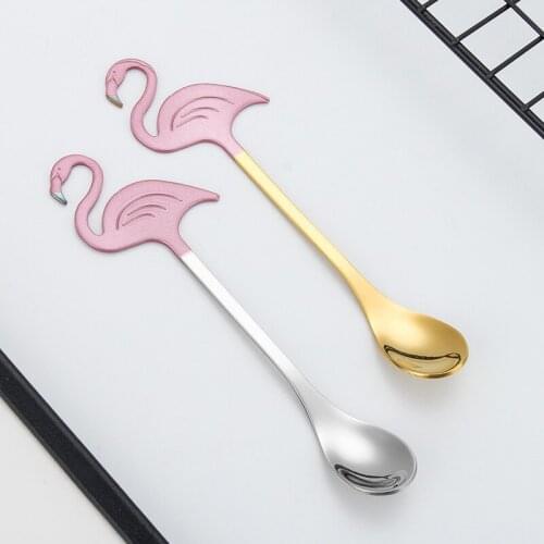 Stainless Steel Flamingo Coffee Spoon Creative Teaspoons With Long Handle Ice Cream Dessert Spoons For Kitchen Couple Tableware