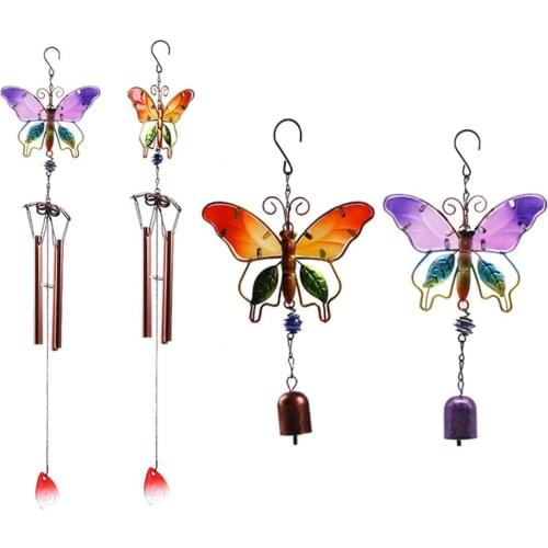 Colorful Butterfly Pendant Bell Tubes Wind Chime Bells Hanging Living Bed Home Decor Gift Car Outdoor Yard Garden Wind Chimes