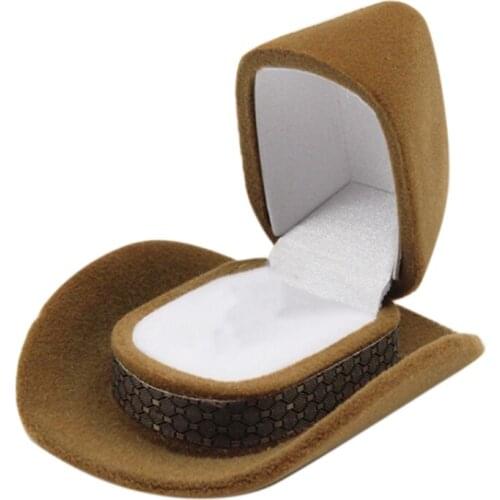 1Pcs Creative Cowboy Hat Shape Rings Box Velvet Jewelry Display Box Storage Case Jewelry Packaging Display New