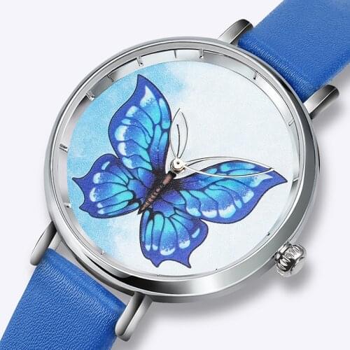 Fashion Butterfly Pattern Women Waterproof Leather Quartz Watch Creativity Unique Girl Multicolour Watches Relogio Feminino 2021