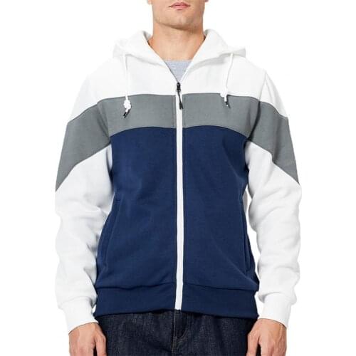 Men Hoodie Color Block Zipper Autumn Winter Hooded Drawstring Pockets Sweatshirt Male Clothes Men Hoodie Sweatshirt