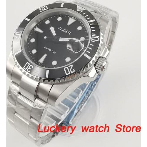Bliger 40mm mens watch black dial sapphire glass Ceramic Bezel Automatic movement Luminous luxury Mechanical watches
