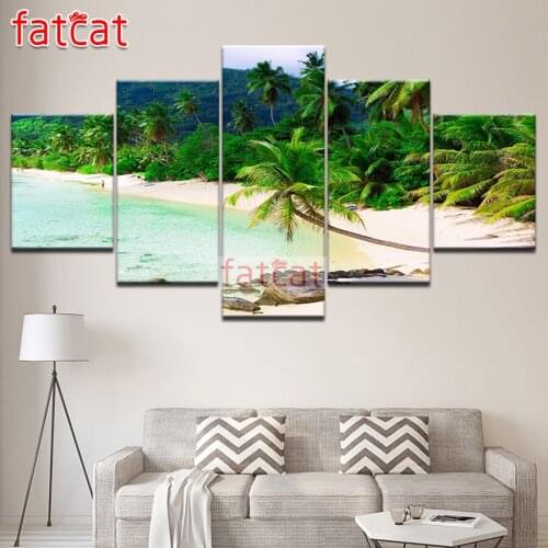 FATCAT 5 Piece Diy Diamond Painting Scenic tree by the sea Full Square Round Drill Diamond Embroidery Sale Needlework AE1586
