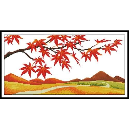 Joy Sunday Golden Maple Scene DIY Needlework Sets Stamped Cross Stitch Kits 14ct 11ct Counted Canvas Handwork Embroidery Kits